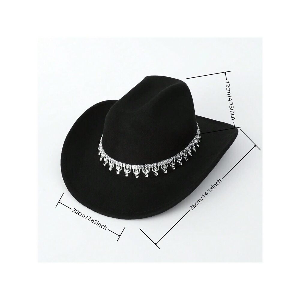 1253 Women's Western Boho Cowboy Hat Rhinestone Sequin Wide Brim Cowgirl Hat - Picture 4 of 5